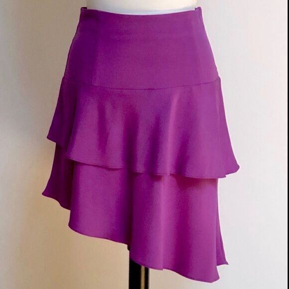 SILK CHARMEUSE LUXURY LAYERED ASYMMETRIC SHORT SKIRT - Picture 3 of 11